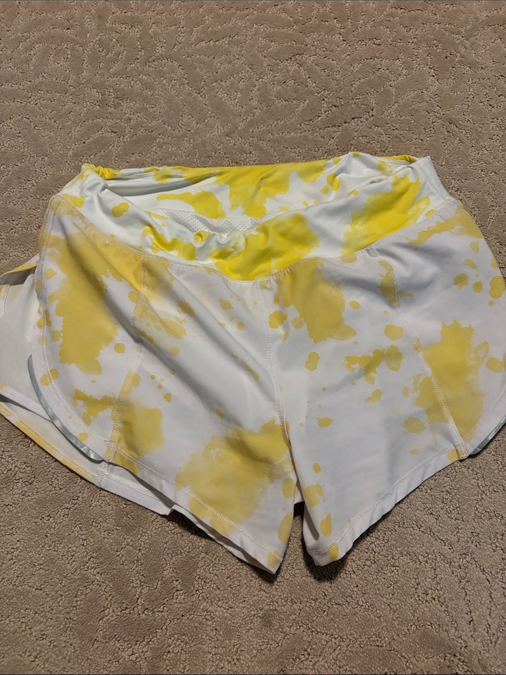 Tie-Dye White & Yellow Performance Athletic Shorts